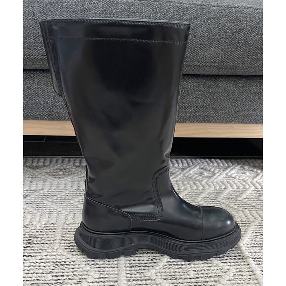 $1,695 NIB Alexander McQueen Black Leather Combat Boots Chunky Sole Buckle 42(9) main image 4